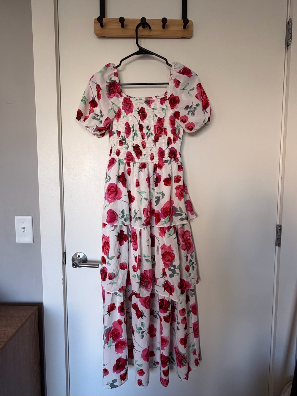 BTBFM Floral Smocked Maxi Dress with Puff Sleeves
